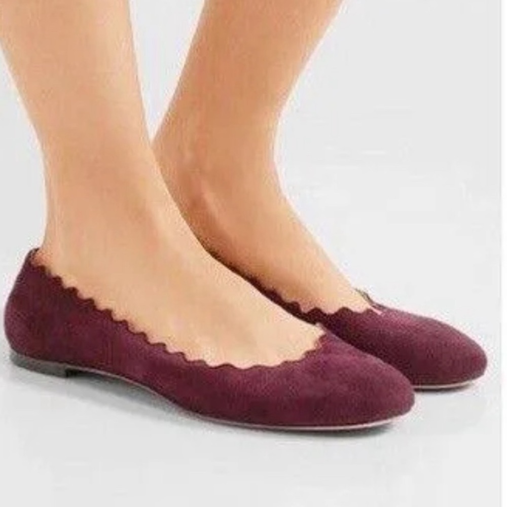 Chloe Lauren Burgundy Scalloped Ballet Flats